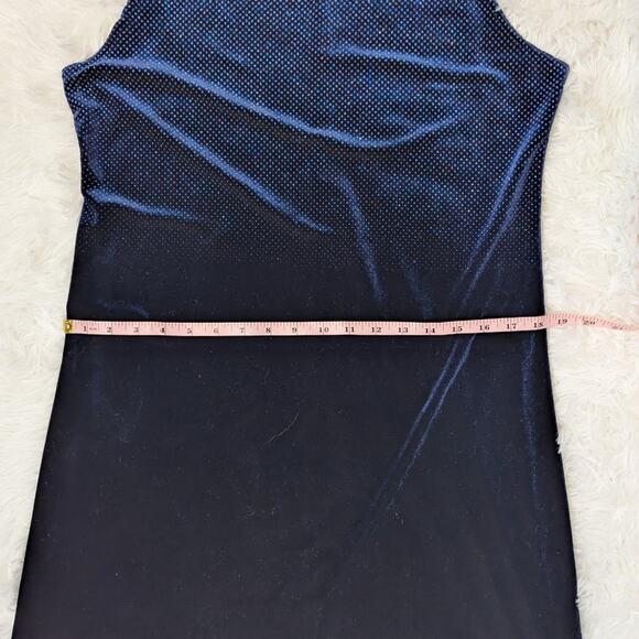 Y2K Vintage Velvet Sleeveless Sparkle Dress Blue Size Large - Picture 9 of 16